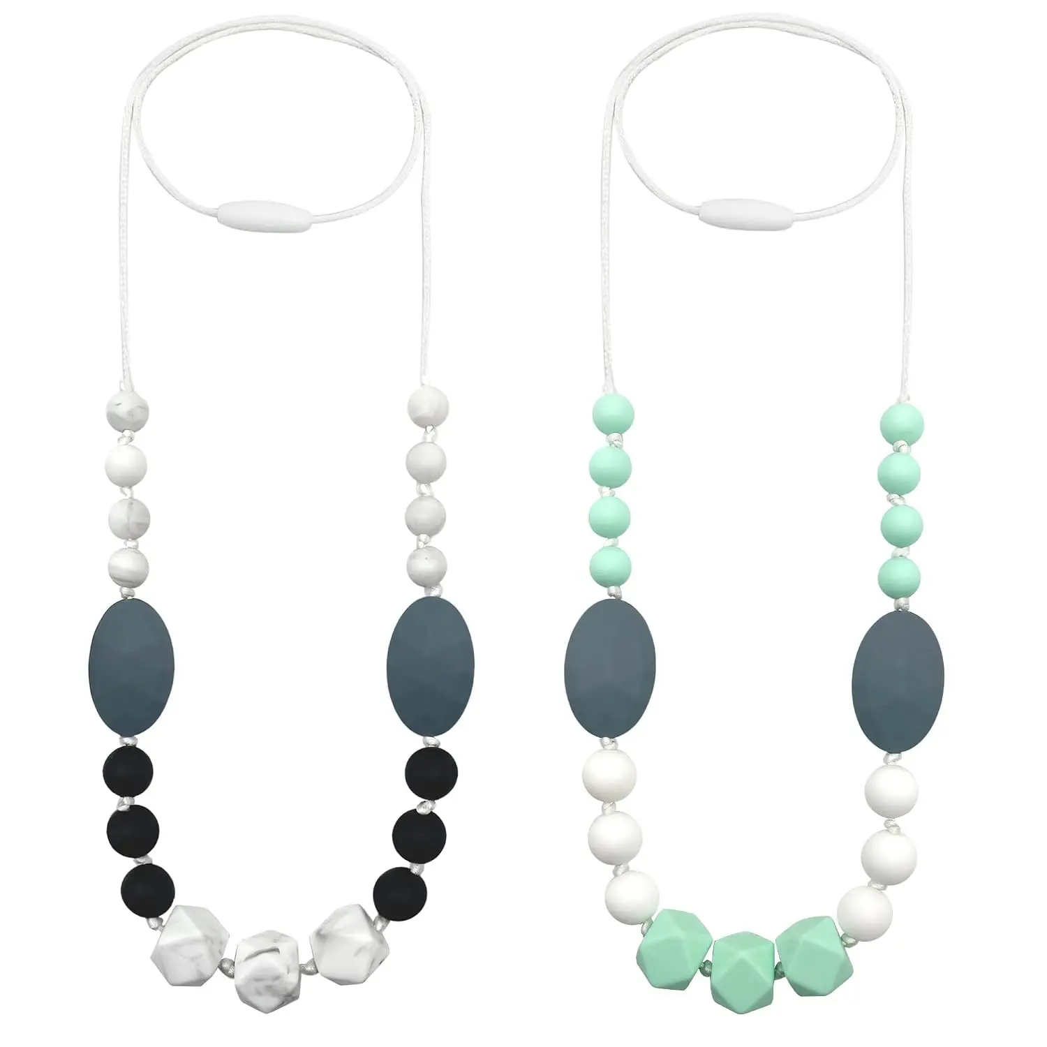 2 Pack Silicone Nursing Necklaces for Moms, Chewable Sensory Necklace for Breastfeeding Babies, Toddlers, Boys & Girls - Anxiety Relief Teething Jewelry(Gift)