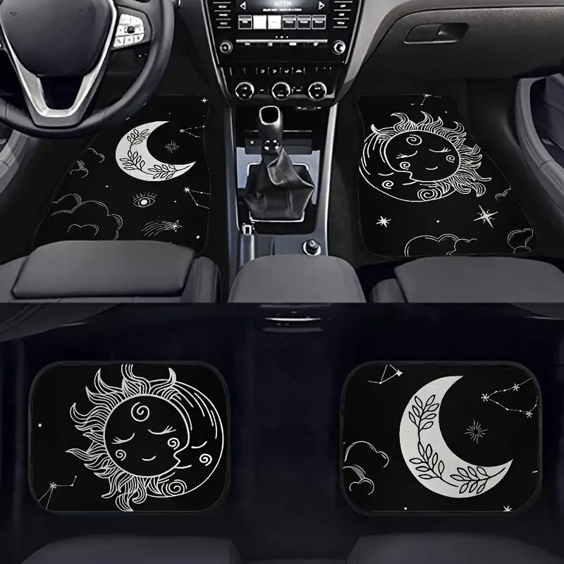 4pcs Vintage Sun And Moon Car Floor Mats - Fit for Cars, Suvs, Trucks - Compatible for Driver/Passenger/Rear/Trunk Seats - Stylish Vehicle Interior with Sun And Moon Design, Floor Mats (4pcs)