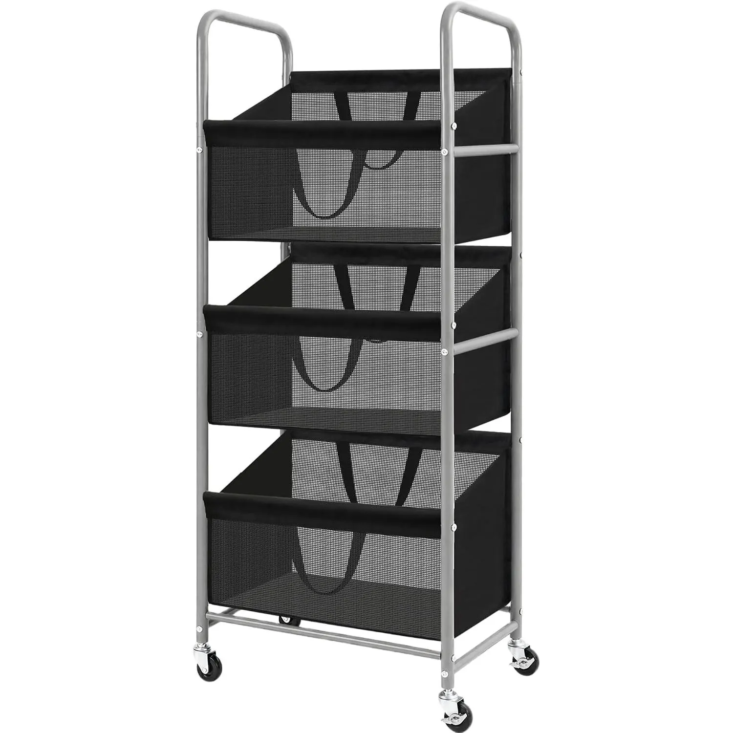 3-Tier Vertical Rolling Laundry Hamper, Removable Bags, Black Mesh | 120L Capacity, Space-Saving Vertical Design, Rust-Resistant Steel Frame, Lockable Wheels, Ideal for Apartments & Small Spaces