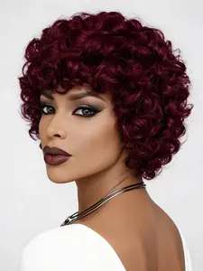 99j Short Pixie Cut Wig Curly Human Hair Wig with Bangs for Women, Casual Style, No Ca Prop 65, Wigs Without Bangs