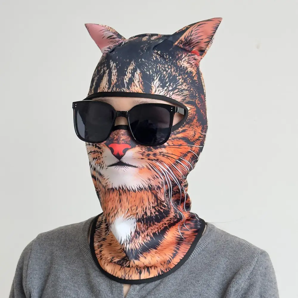 3D Tiger Stripe Cat Balaclava, Breathable Ice Silk Sunscreen Cycling Mask, Motorcycle Ski Windproof Neck Cover, Halloween Party Cosplay Mask