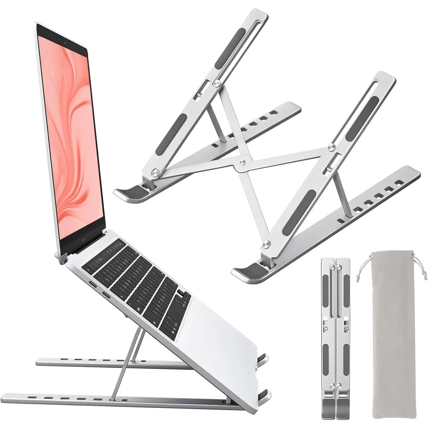 Laptop Stand for Desk,  Metal MacBook Stand, Riser for Desk, Portable Foldable Adjustable Notebook Holder, Compatible with 10-15.6 Inch Laptops, iPad, .
