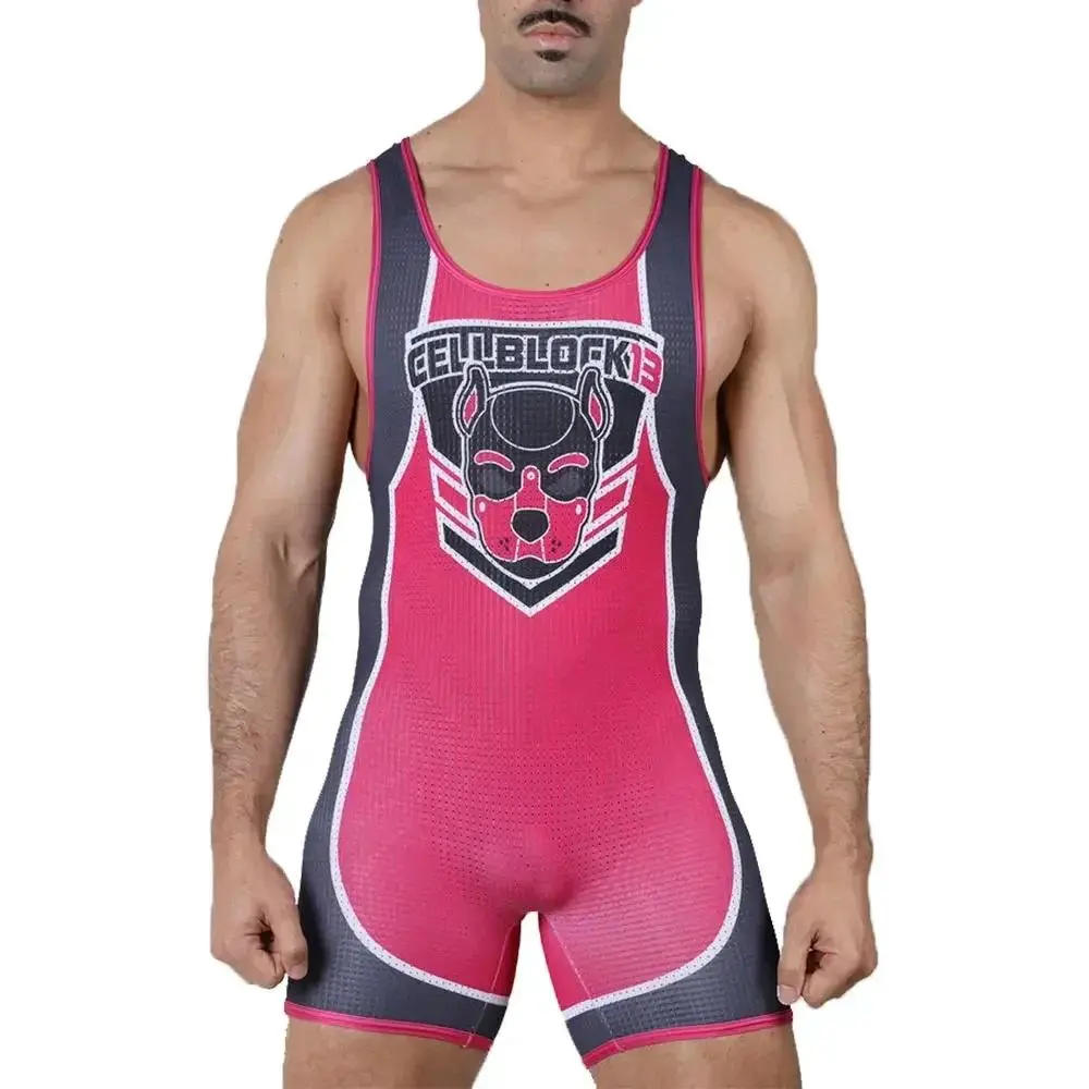 Men's Professional Wrestling Singlet, High-Elastic Athletic-Fit Sleeveless Bodysuit for Freestyle Training and Competition, M