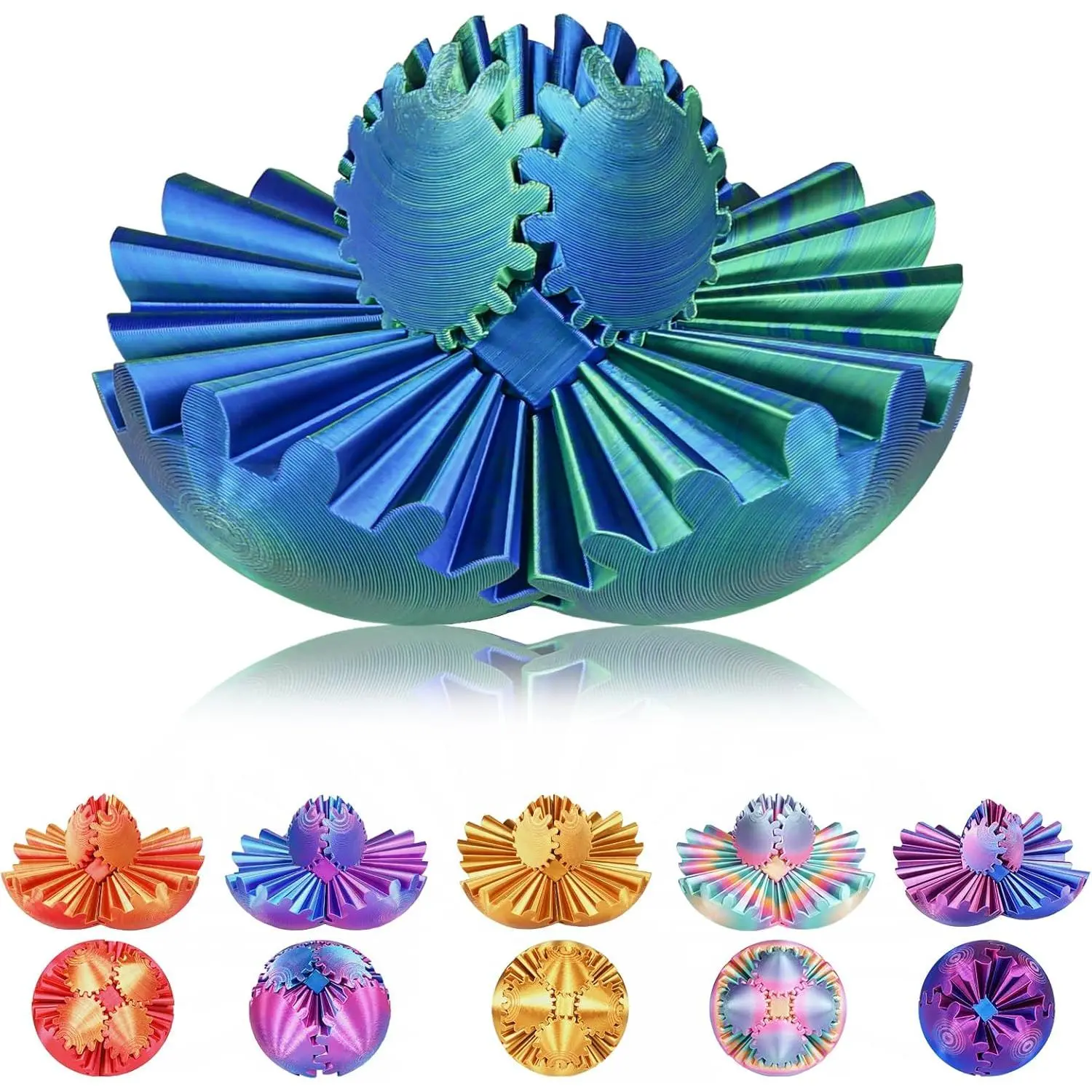 Gear Ball, 3D Printed Gear Sphere Fidget Toy, Sensory Stress Relief Ball Kids and Adults, ADHD Autism Desk Toy Stocking Stuffer Unique Fun Office White Elephant Gift (Forest Green, 3.15inches)