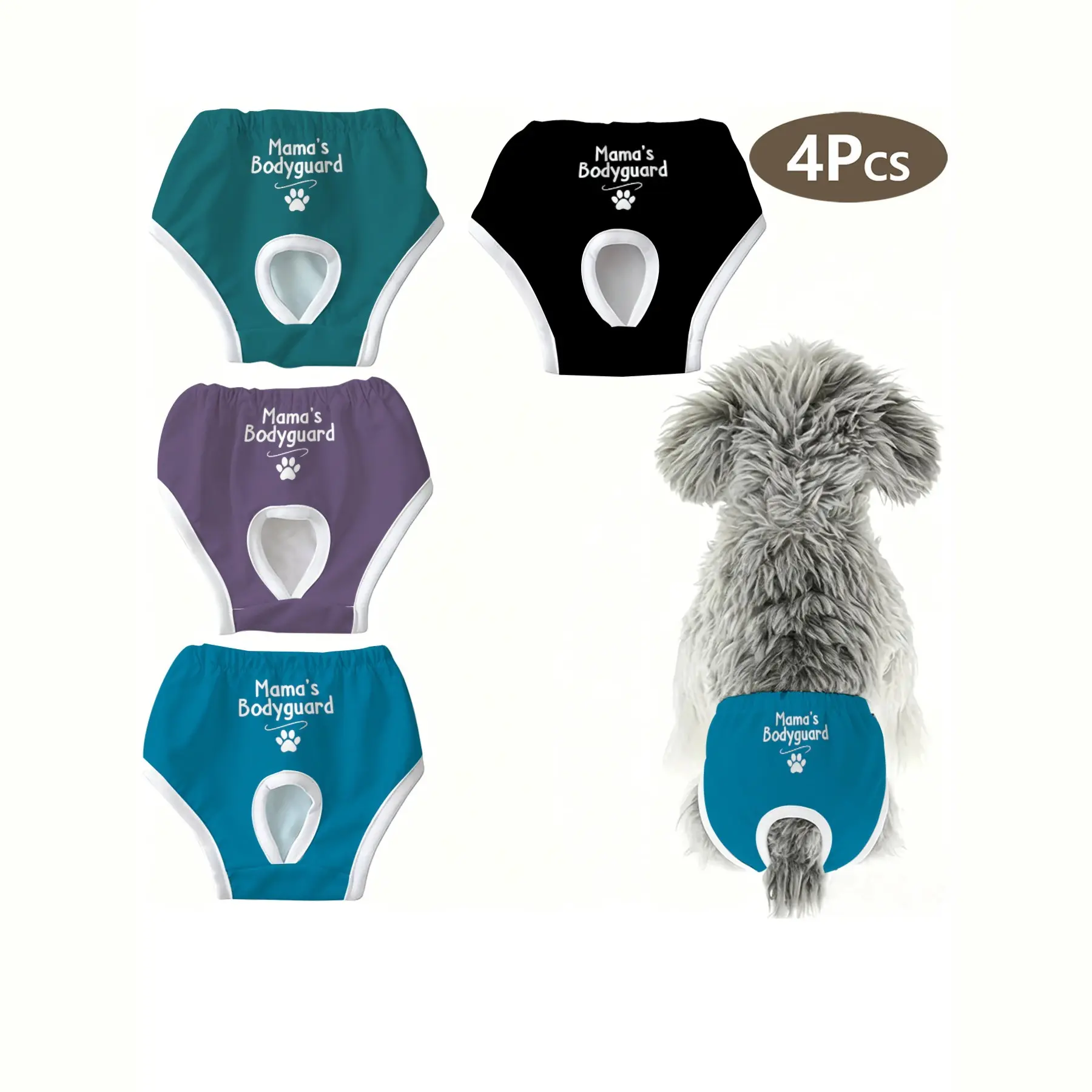 4-Pack Pet Underwear for Dogs & Cats, Unscented Medium Size, Letter Print, Anti-Disruption, Ideal for Holidays, Home, Travel