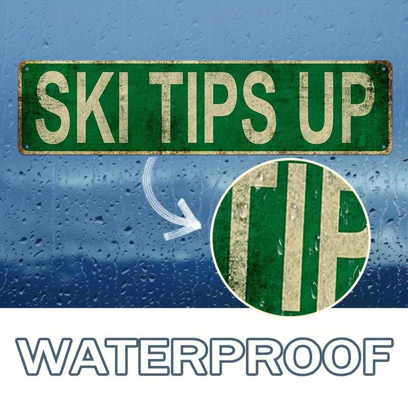 1pc "SKI TIPS UP" Vintage Metal Tin Sign - Ski-Themed Wall with Skiers & Mountain, & Iron Poster Suitable for Home, Bar, Cafe, - / Decoration 4x16in