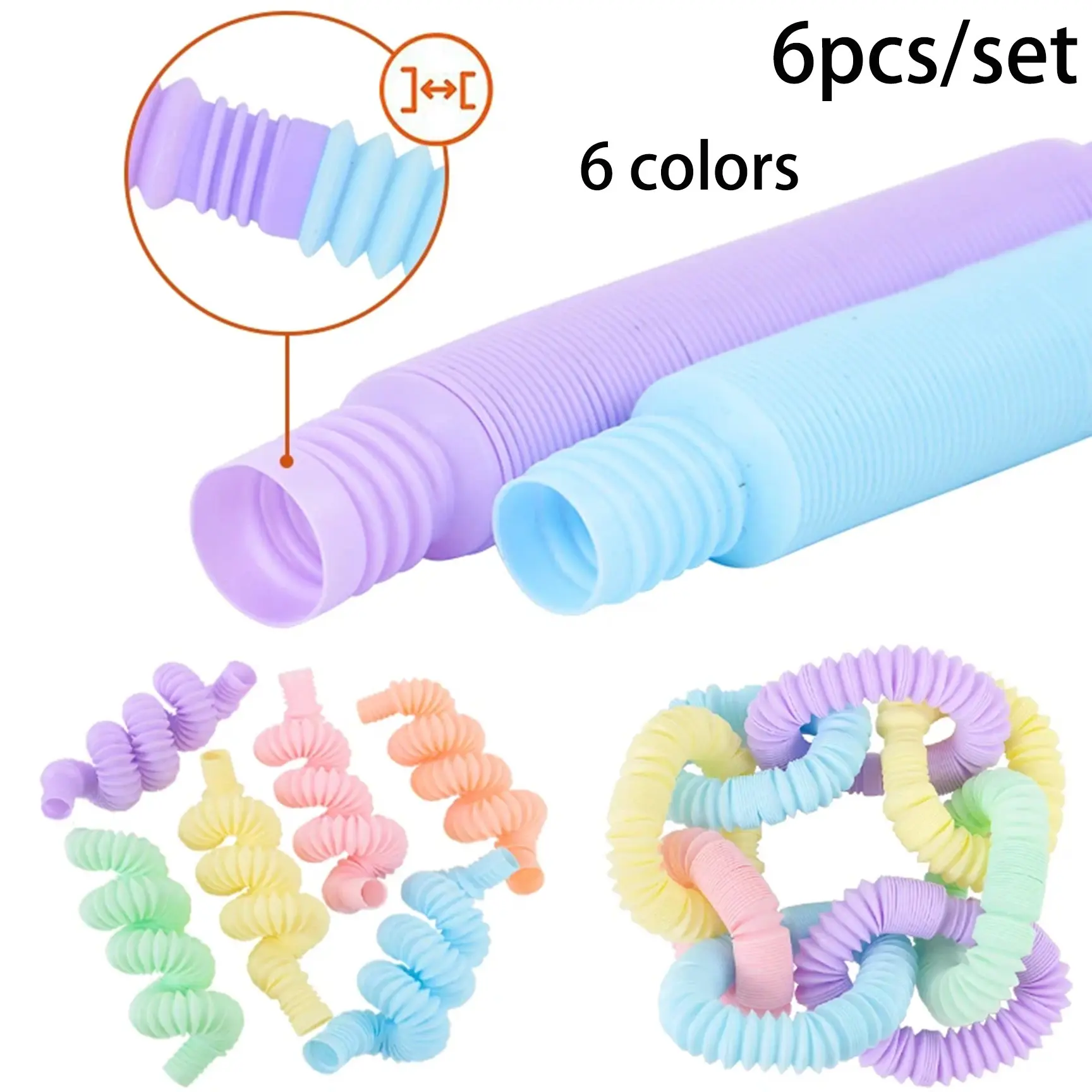 3 Size Optional Stretch Corrugated Tubes, 6 Pcs Pastel Color Bendable DIY Tubes, Creative Shaping Tubes for Party, Kindergarten Activity, Daily Use