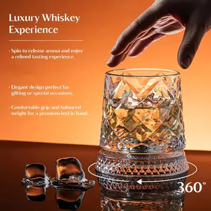 KEMORELA 10oz rotating whiskey glass, rotating vintage clear ice cube glass, suitable for Scotch whiskey and bourbon, cocktail glass, suitable for bars, parties, home use, and gifts