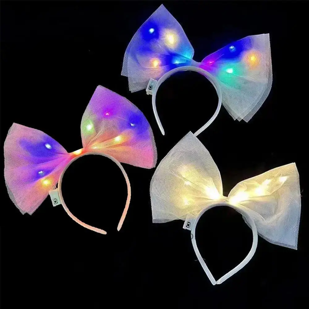 20 Pack LED Cat Ear Headbands for Women & Girls, Cute Fabric Hair Accessories with 3 Light Modes, Glow in the Dark Party Favors for Birthday & Festivals, Female, Watch Party, Light Up Headbands, Bling Hair Headband