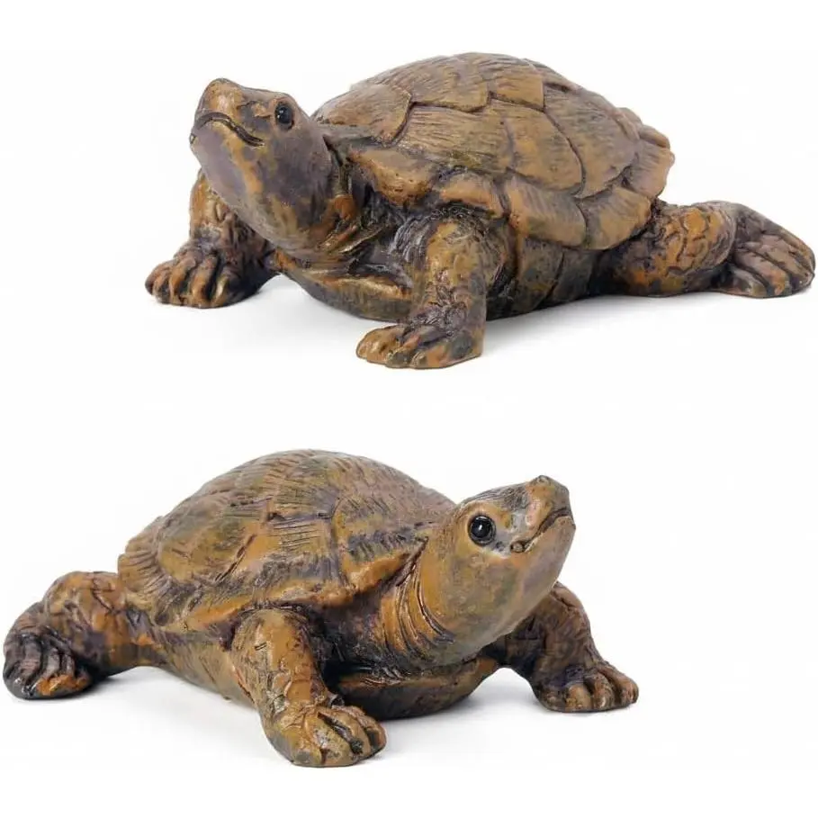 2PCS Turtle Statue - Realistic Resin Tortoise Shell Decor for Pond & Backyard - Small Animal Figurine Garden Sculptures & Statues - Outdoor Lawn Ornaments for Aquarium or Turtle Tank