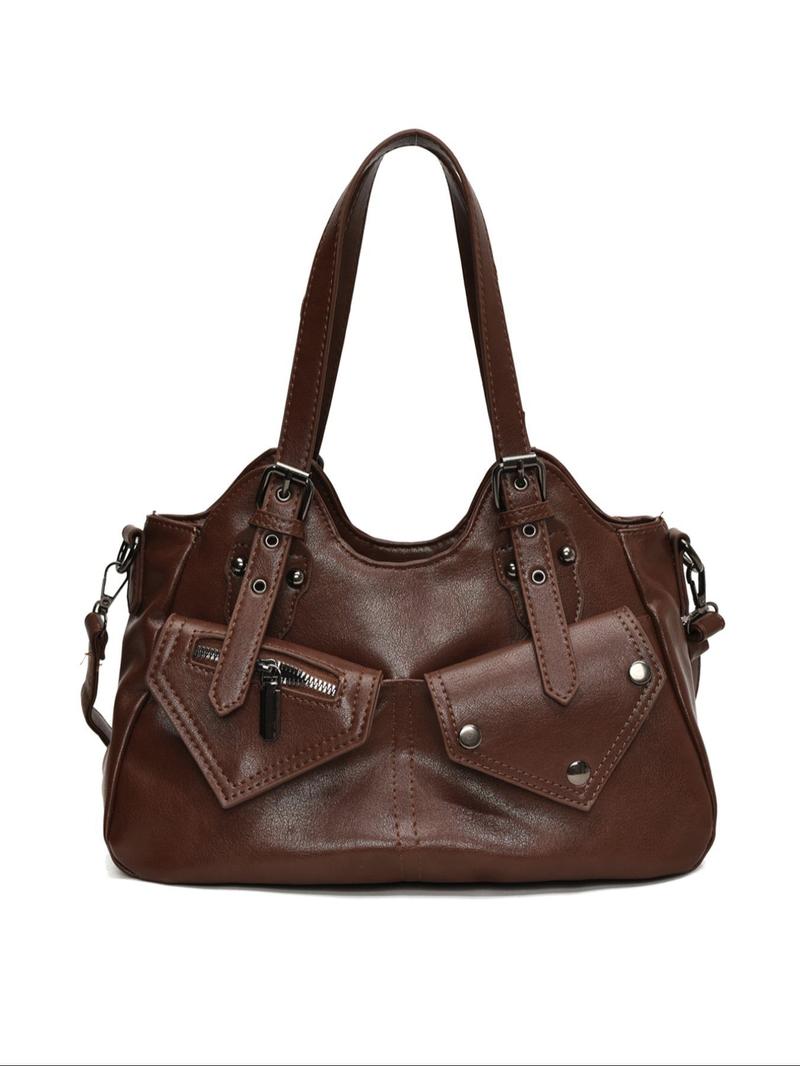 Women's Elegant Grommet Eyelet Design Tote Bag, PU Tote Satchel, Fashionable Large Capacity Shoulder Bag, Casual Versatile Crossbody Bag for Daily Outings, Short Outings, Mothers Day Gift Ideas