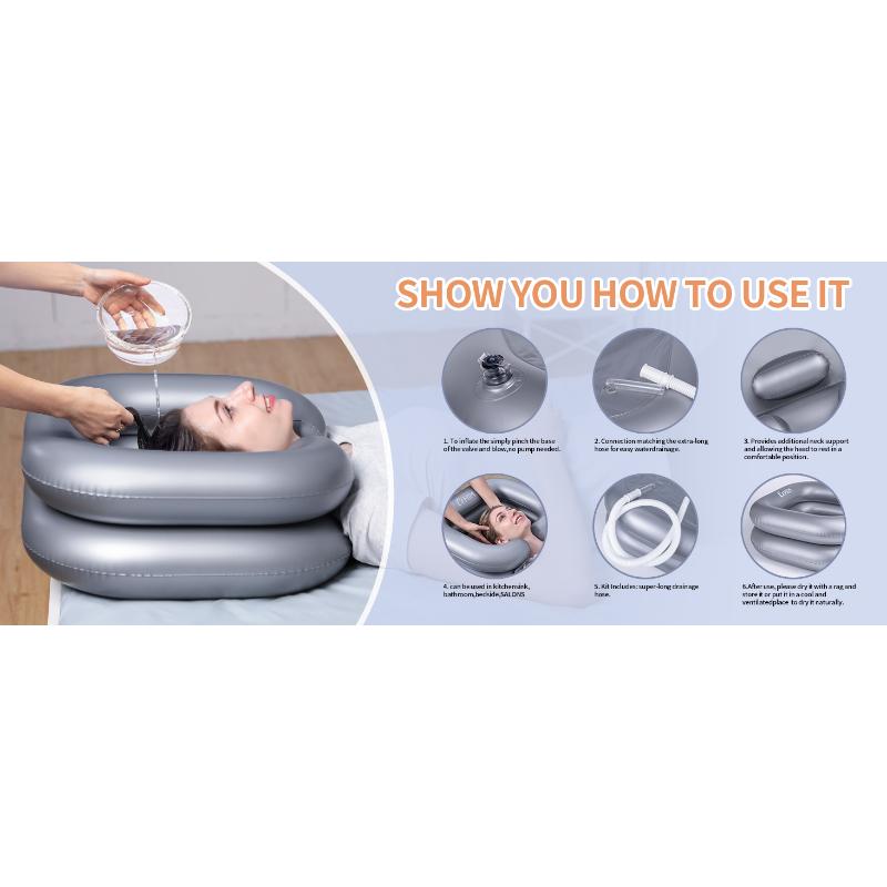 Inflatable Shampoo Basin - Portable Shampoo Bowl, Hair Washing Basin for Bedridden, Disabled,Injured, Hair Wash Tub for Dreadlocks and at Home Sink Washing (Silver)