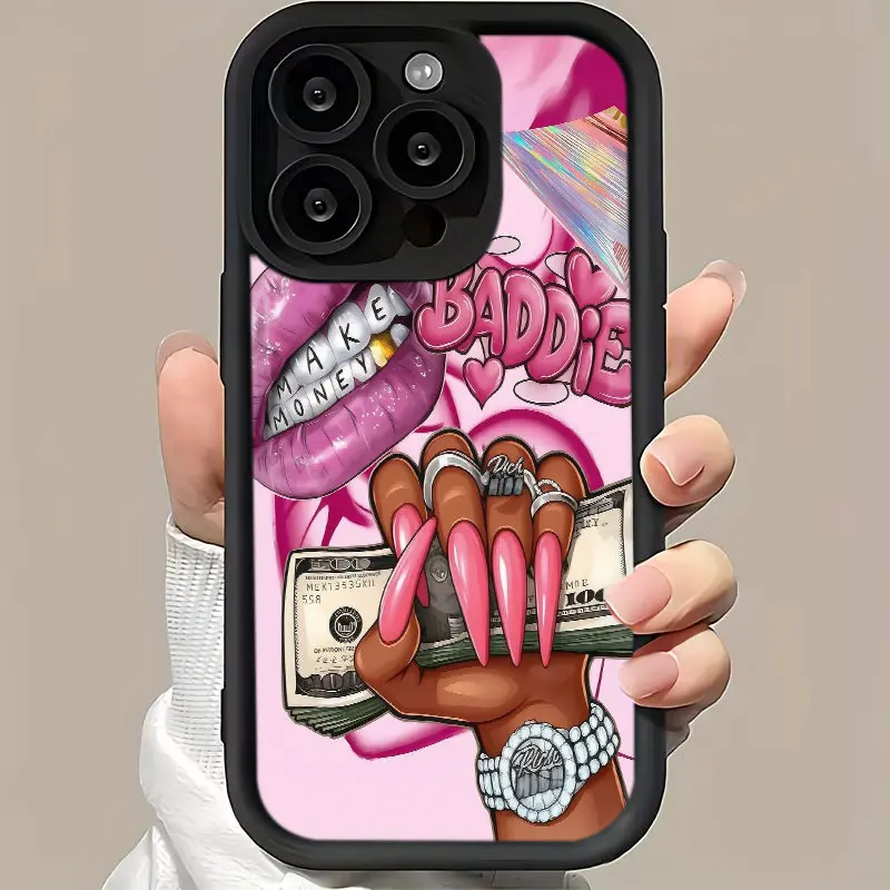 Pink Money Lips Phone Case, Fashionable Baddie Aesthetic Style for iPhone 17 16 15 14 13 12 11 PRO MAX PLUS, AIR Mini SE and iPhone XS MAX, anti-drop and dustproof phone case, Ideal Chic Birthday Gift