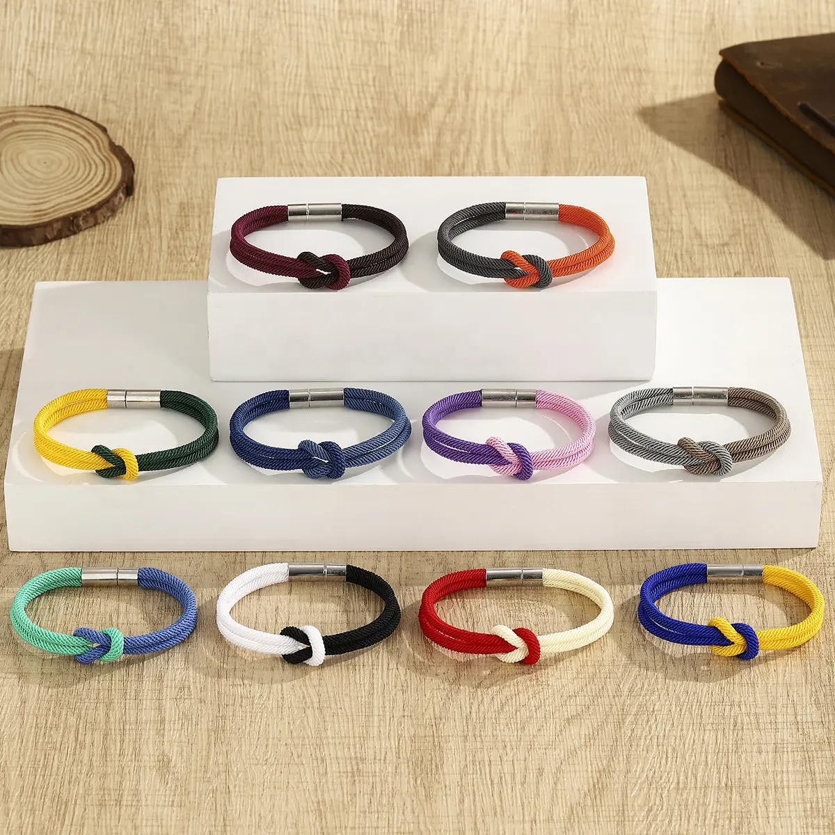 10-Pack Braided Sports Wristbands, Handmade 2-Tone Milan Cord with Figure 8 Knot, Adjustable Size Unisex Gift for Couples, Handmade Craft, Friendship Bracelets