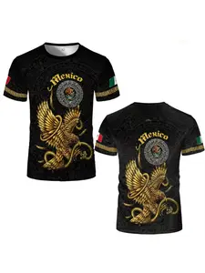 Mexico Maya Totem Eagle 3D Print Short Sleeve T-Shirt, Aztec Ethnic Style, Unisex Loose Fit, Breathable and Sweat-Wicking