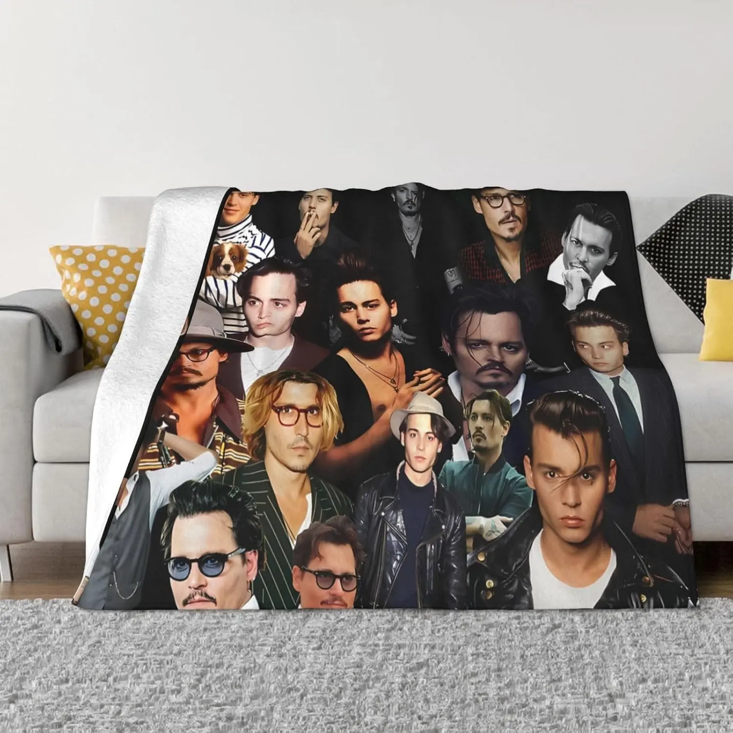 Johnny Depp Throw Blanket Couch Bed Sofa Soft Lightweight Warm Cozy Flannel Fleece Bed Blanket for Kids Adults Gift