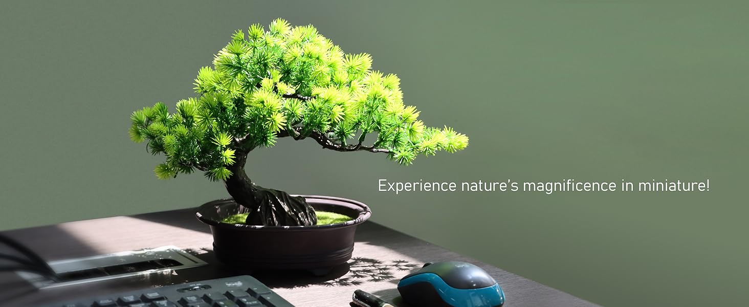 Artificial Bonsai Tree Fake Plants for Home Decor, Living Room Bathroom Bookshelf Entryway Table Wall Shelf Modern Farmhouse Decor, 9.5" Tall, Green