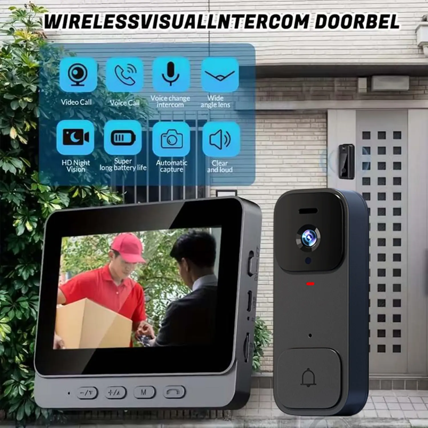 X7 Smart Video Doorbell, 4.3 Inch Color Screen, HD Video Intercom, Long Battery Life, No Internet Needed, Two-Way Audio, Home Use, Video Doorbell Wireless