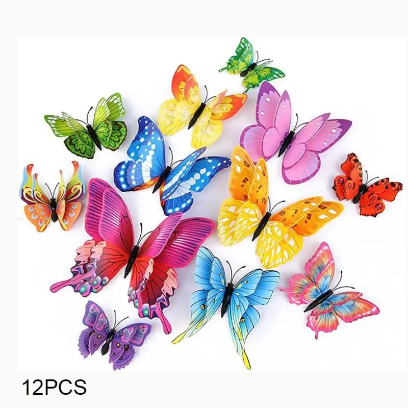 12-Piece 3D Butterfly Magnet Refrigerator Stickers, 3D Butterfly Paper Stickers for Party Decor, Kitchen and Classroom Decoration