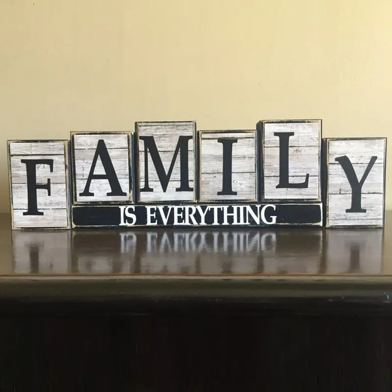 Rustic Farmhouse Decor, Family Is Everything Wood Decorative Sign, Wooden Desktop Decoration, Perfect for Fireplaces & Mantels, Unique Gift Idea