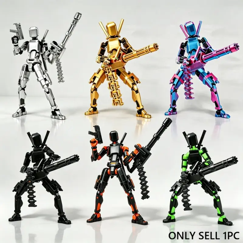 T13 Action Doll Set, Multi-Color Articulated Mannequin, Robot Toy with Heavy Machine Gun, Poseable Model, Desk Decor, Gift for Collectors, Desktop Decor Figures