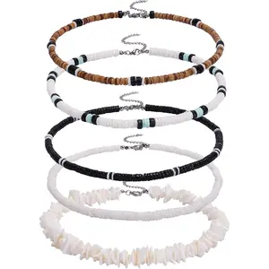 5pcs Puka Shell Necklace - Summer Beach Surfer & Hawaiian Necklace for Men & Women - White Beach Jewelry