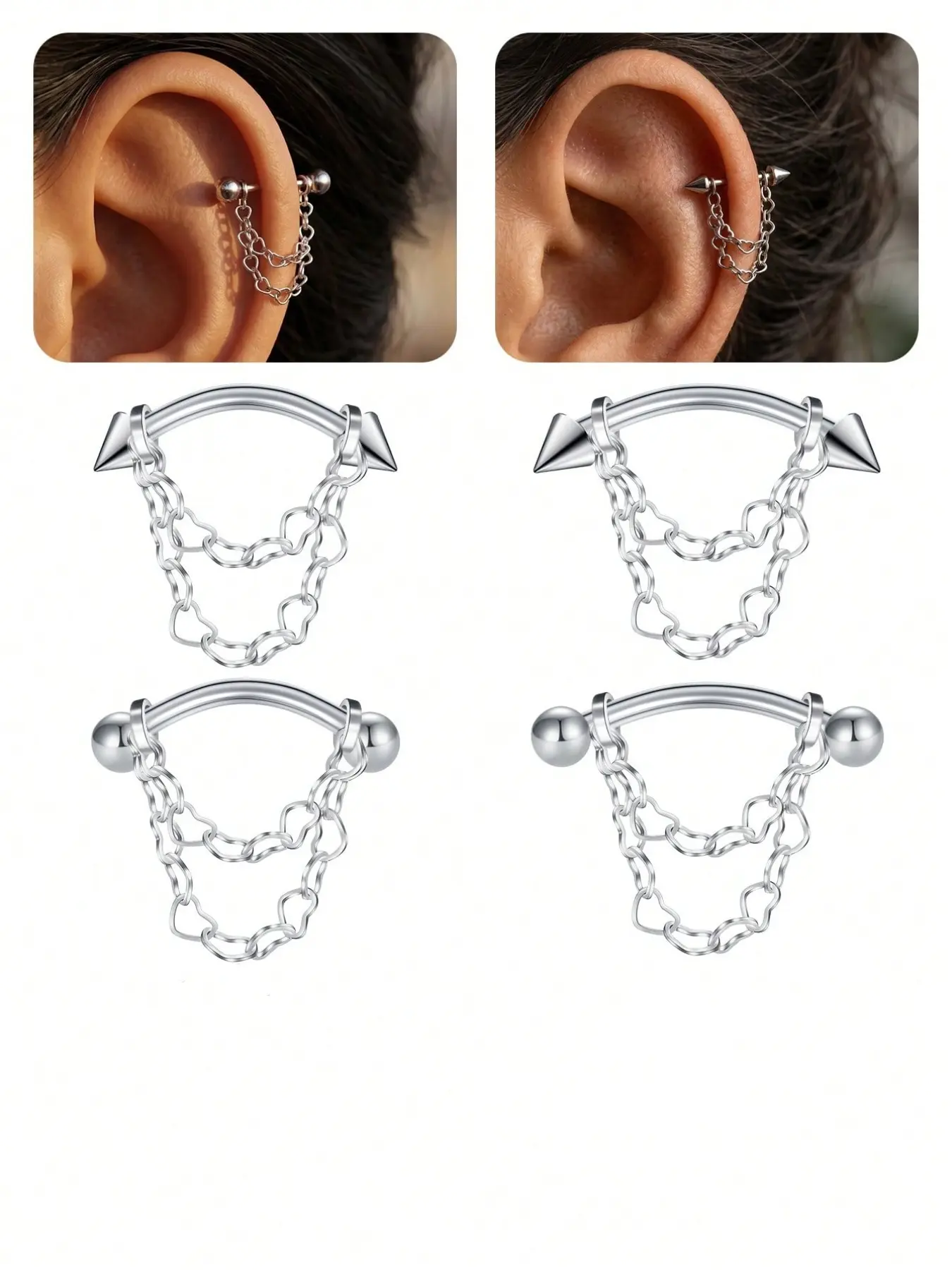 16G Rook Earrings Lip Rings Snake Bite Eyebrow Rings Tragus Helix Rook Piercing Jewelry With Chain Cartilage Earrings Vertical Labret Lip Piercing