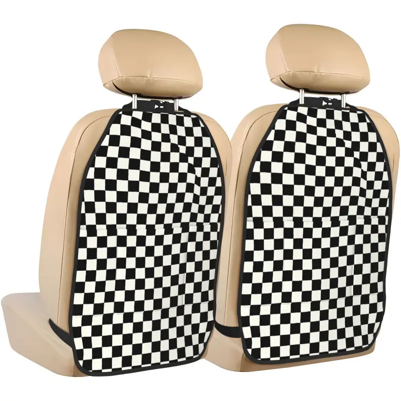 2-piece set of single-color design car seat anti-kick mats with dynamic checkerboard pattern, suitable for seat storage and anti-kick protection, convenient for daily travel, a perfect choice for holiday gifts