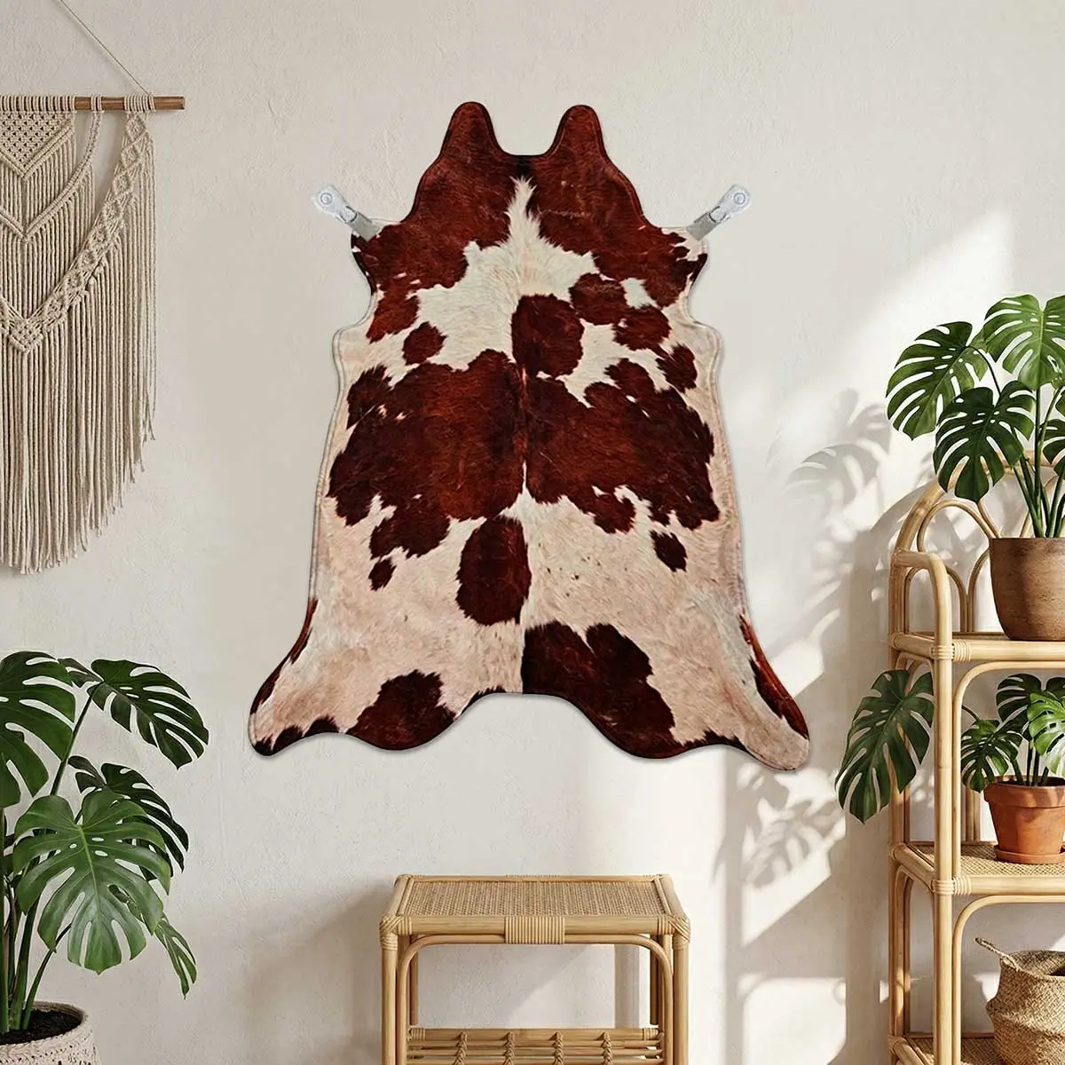 1pc Western Cowboy Oil Painting Cowhide Pattern Faux Wool Tapestry, Wall Hanging Decor for Living Room Bedroom, Versatile Wall Art for Entryway Hallway Studio, Soft Skin-Friendly Wrinkle-Resistant, Vintage Western Style Home Accent