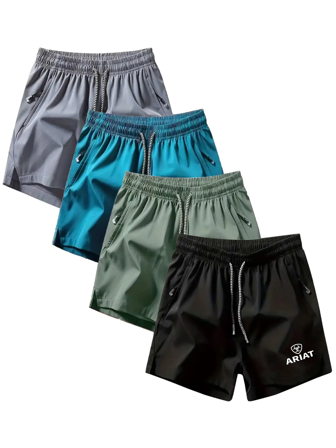 Men's Summer Quick-Dry Sport Shorts, Drawstring Zipper Pockets, Slim-Fit, Breathable, Multicolor, Casual Training Pants