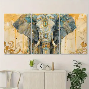 2D flat, 3-piece framed elephant wall decor, suitable for room decoration - modern minimalist framed elephant painting, neutral decor, elephant canvas painting, suitable for rooms, newborn party gift, 2D flat