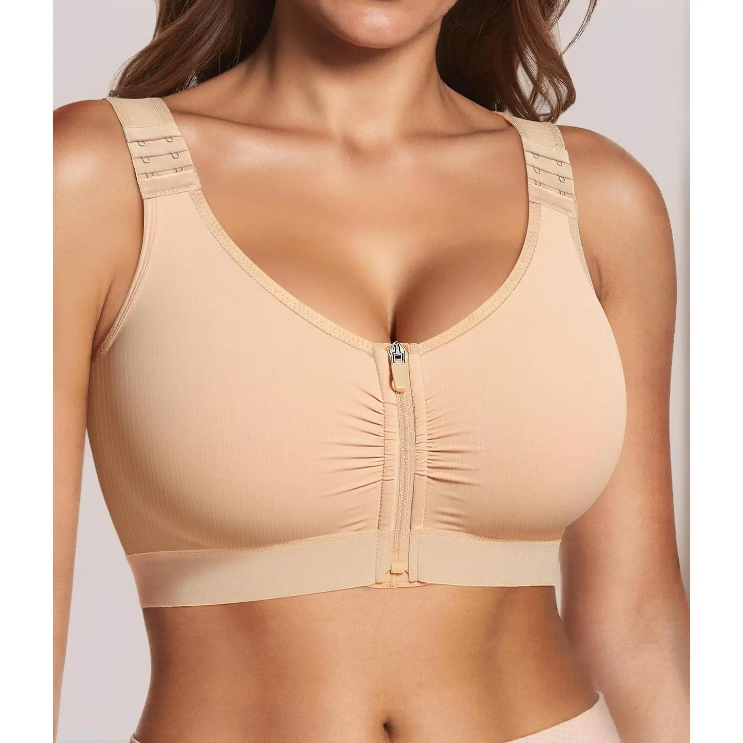 Women's Post-Surgery Zip-Front Mastectomy Bras, Wireless with Wide Adjustable Straps for Everyday Compression Support