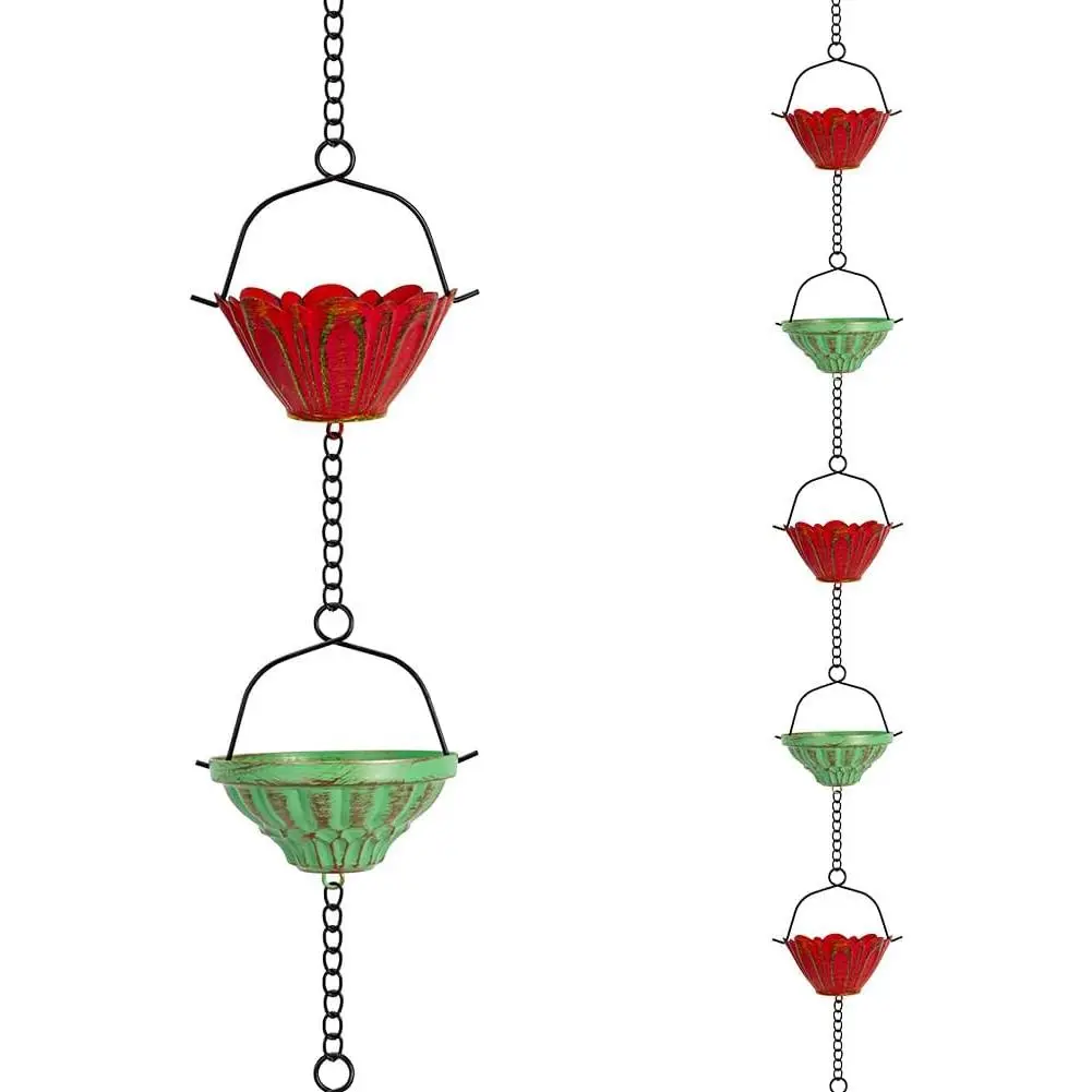 Rain Chains for Outside, 10 FT Decorative Rain Catcher Chains with 16 Cups, Adjustable Rain Chain for Gutters, Downspout, Eaves, Drainage