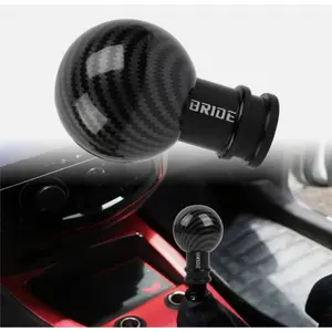 1PC Universal carbon ball aluminum manual shift knob, car gear head carbon fiber pattern gear head circular handball swing rod gear head manual and automatic transmission Shifter Knobs