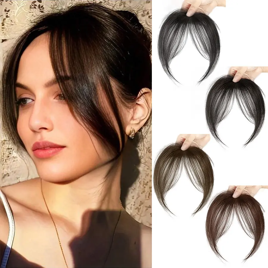 French Curtain Bangs Clip In Hairpiece, Invisible Seamless Thin Air Eight Character Bang Hair Topper, Lightweight Natural Forehead Fake Fringe For Women To Cover Receding Hairline Daily Hairstyle