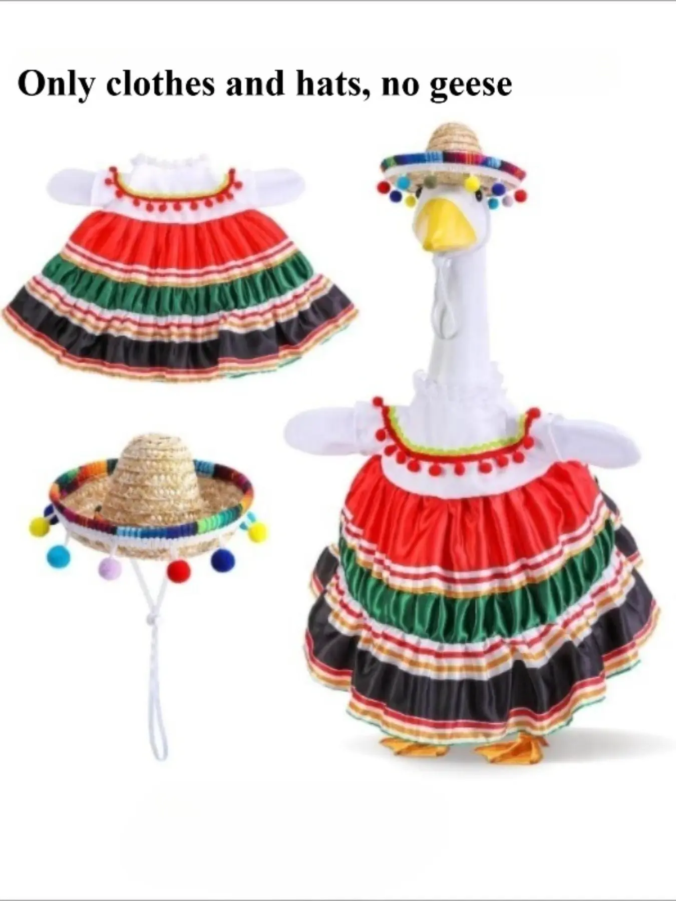 2-piece Mexican porch goose costume, lawn goose costume, May 5th, July 4th festival costume, garden goose striped dress Mexican straw hat, suitable for outdoor courtyard decoration of 23 inch tall statues
