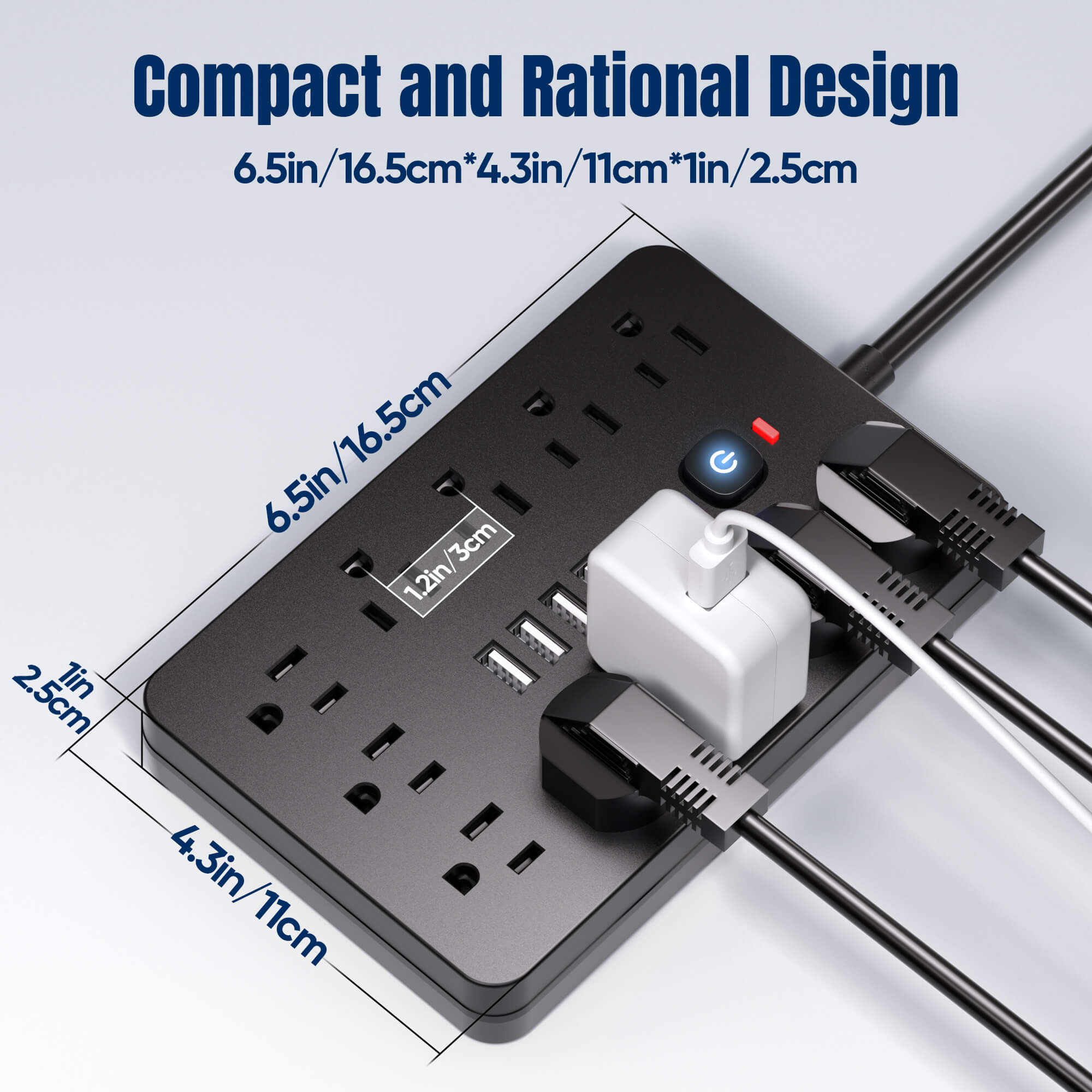 17 In 1 Surge Protector Power Strip, Wall Mounted Compact Desktop Charging Station With 11 AC Outlets, USB & Type-C Ports, Suitable for Home, Office and Travel