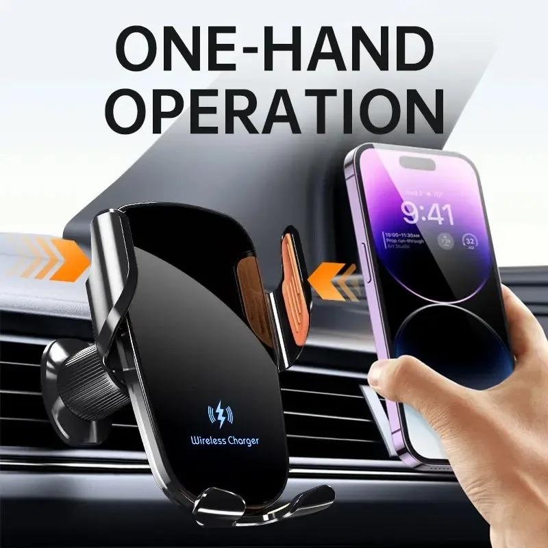Wireless mobile phone car charger mobile phone holder one-click release fast charging manual clamp air outlet car mobile phone holder suitable for wireless charging mobile phone USB port