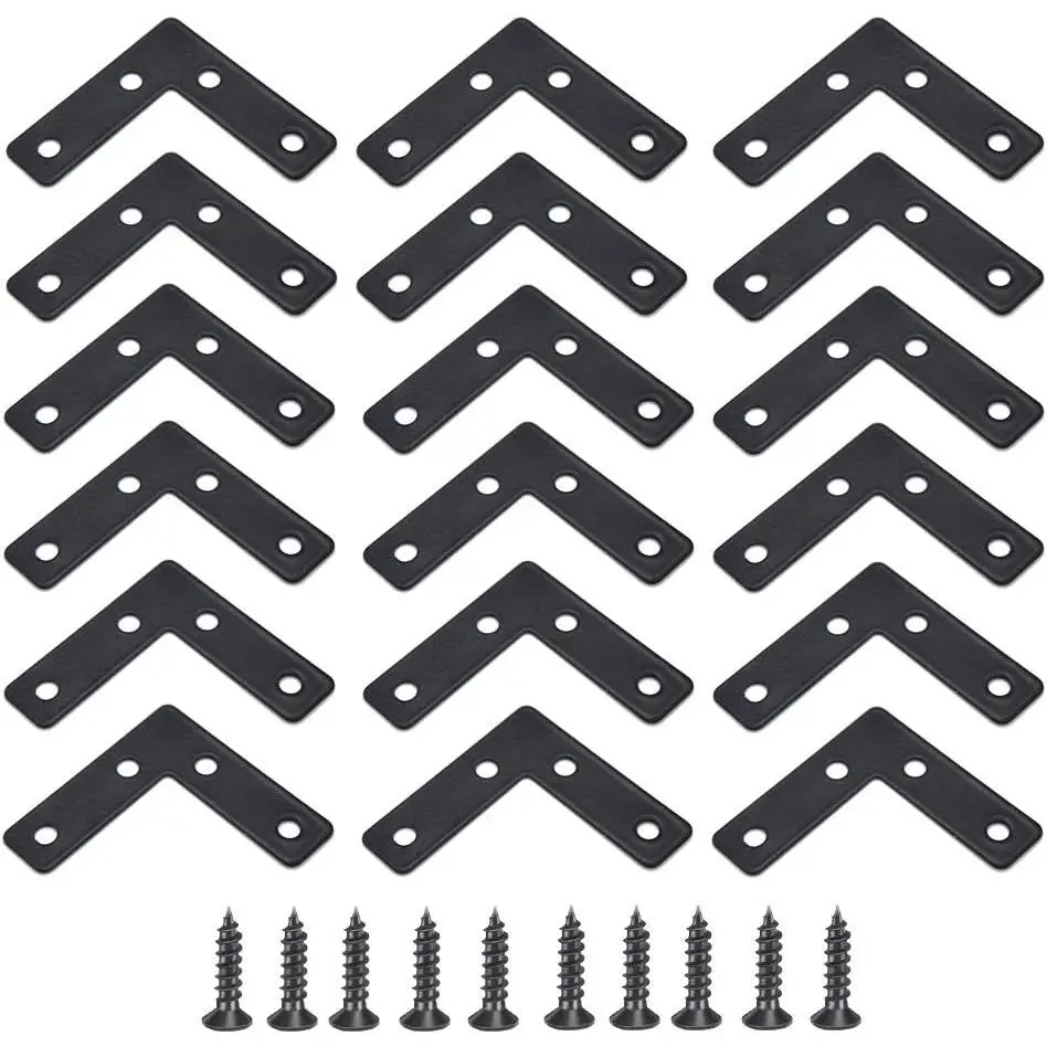 20 count Black L-Shape Corner Brace, 90  Angle Bracket, 50mmx50mm, Heavy Duty Corner Brace Joint Angle Shelf Bracket with Screws