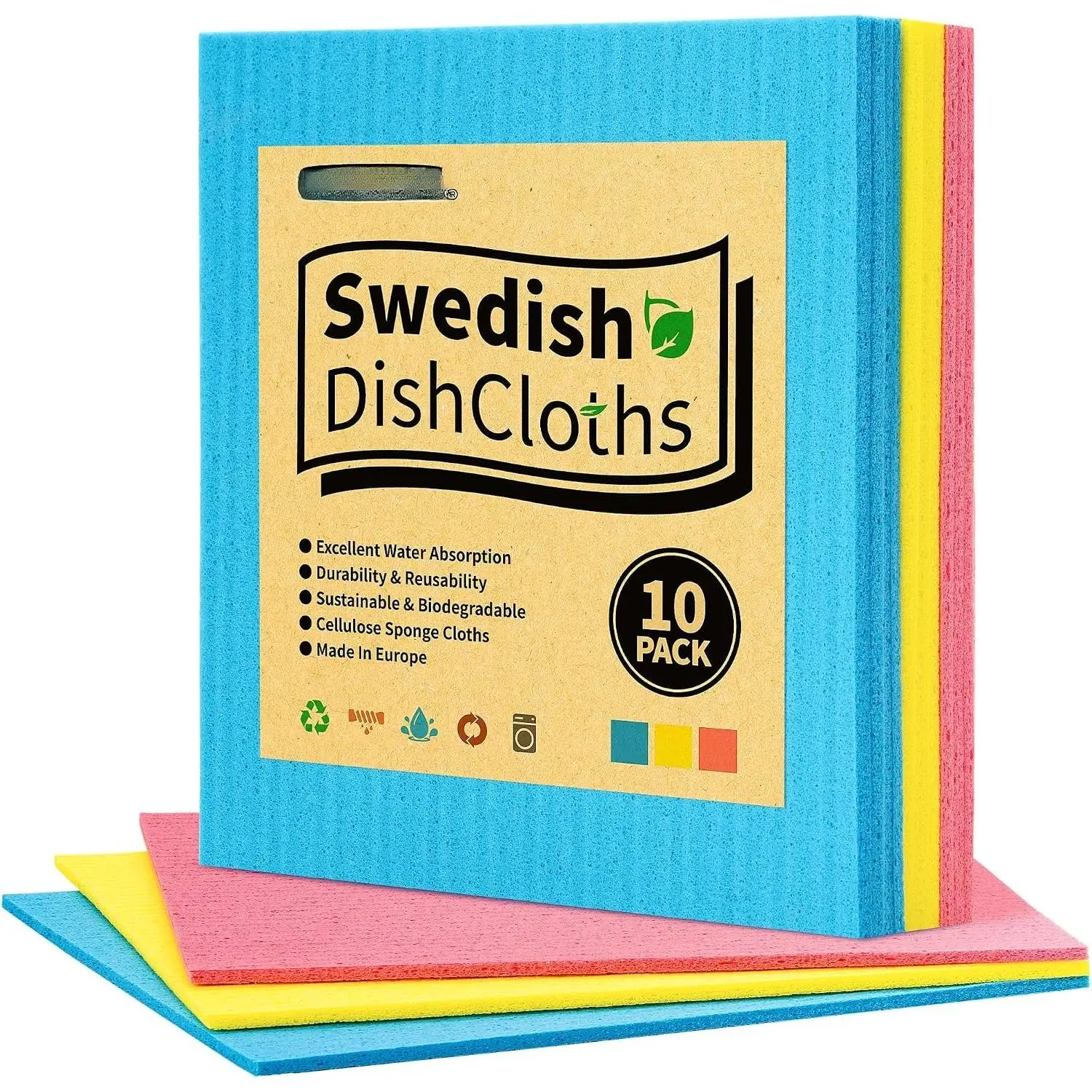 Swedish Dishcloths for Kitchen 10 Pack, Multicolor Dish Cloth, Absorbent Dish Towels for Kitchen, Multipurpose Cellulose Sponge Cloths,  Paper Towels for  & Kitchen