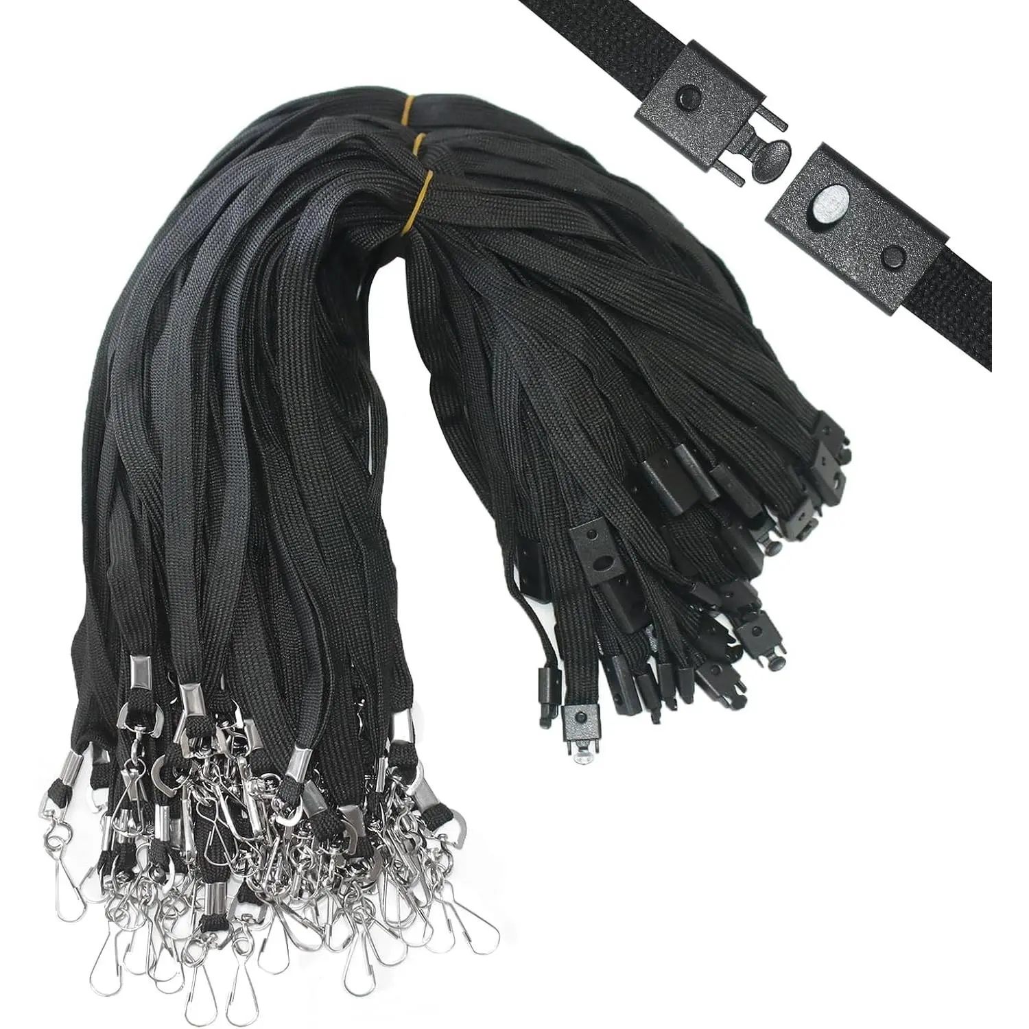 60 Pcs Breakaway Lanyards Bulk Safety ID Badge Holder Lanyard, Premium Flat Black 36" with Swivel J Hook for School, Student, Coach, Festival, Office, Keys and Events