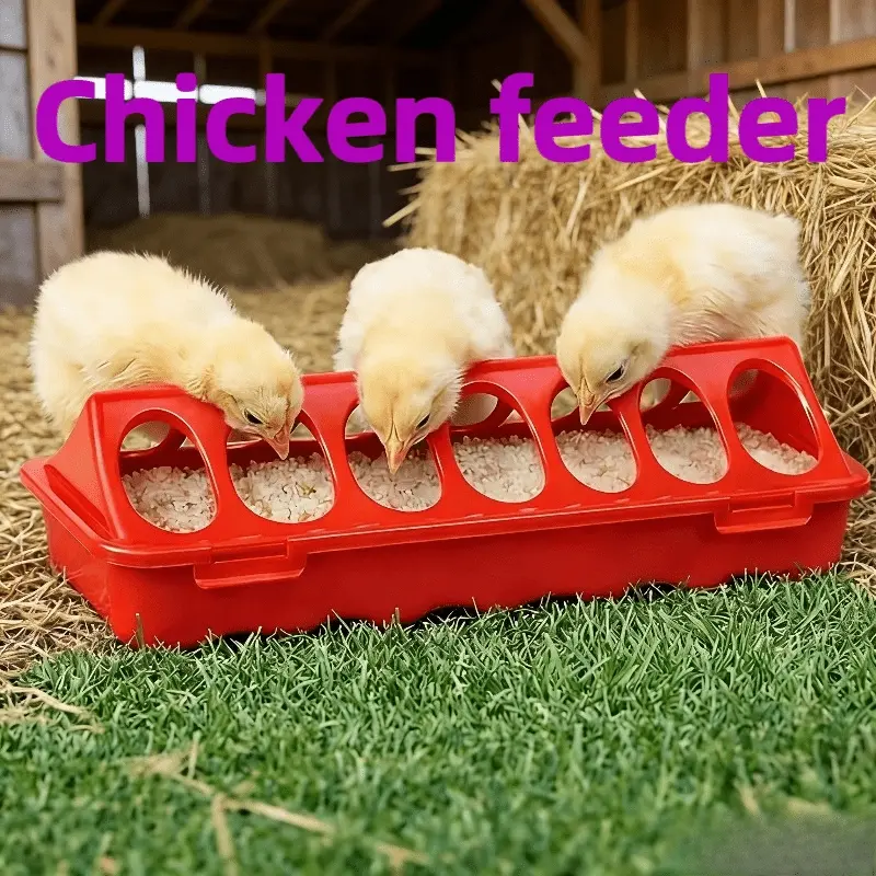 2pcs (1pc Feed Box + 1pc Lid) Poultry Feeder for Chickens, Multi-Hole Feeding Tray, Chick Rearing Feeder, Long Multi-Hole Bird Feeder, Anti-Theft Chicken Feeder, Poultry Feeder, Farming Supplies, Chick Feeder, Quail Feeder, Wyandotte Chicken Feeder