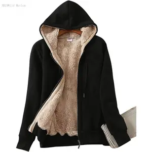 Women's Casual Full Zip Up Sherpa Lined Hoodie Sweatshirt Jacket CoatAB19Wild Motion