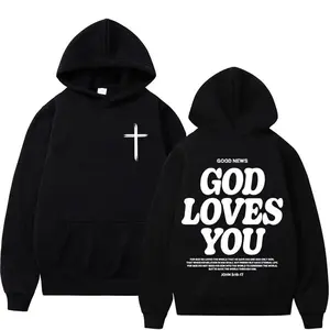new2026Harajuku Aesthetic Christian Jesus Church Bible Verse God Loves You Hooded Men's Women Vintage Sweatshirts Streetwear Y2K