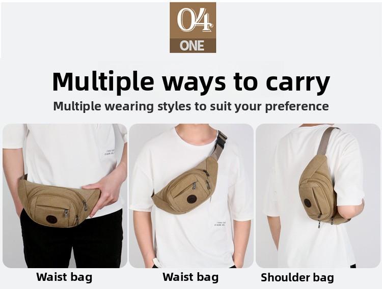 canvas mobile phone fanny pack men's large-capacity multi-functional bag diagonal span dual-purpose breast bag business wallet