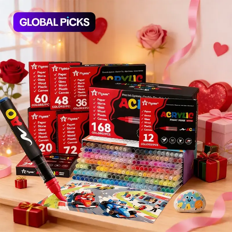 Flysea4901 Liquid Acrylic Markers, Art Marker Pen, Large Capacity Stackable Non-Bleed Ink Pens, Long-Lasting Vibrant Colors for Drawing & Doodling #GLOBAL PICKS
