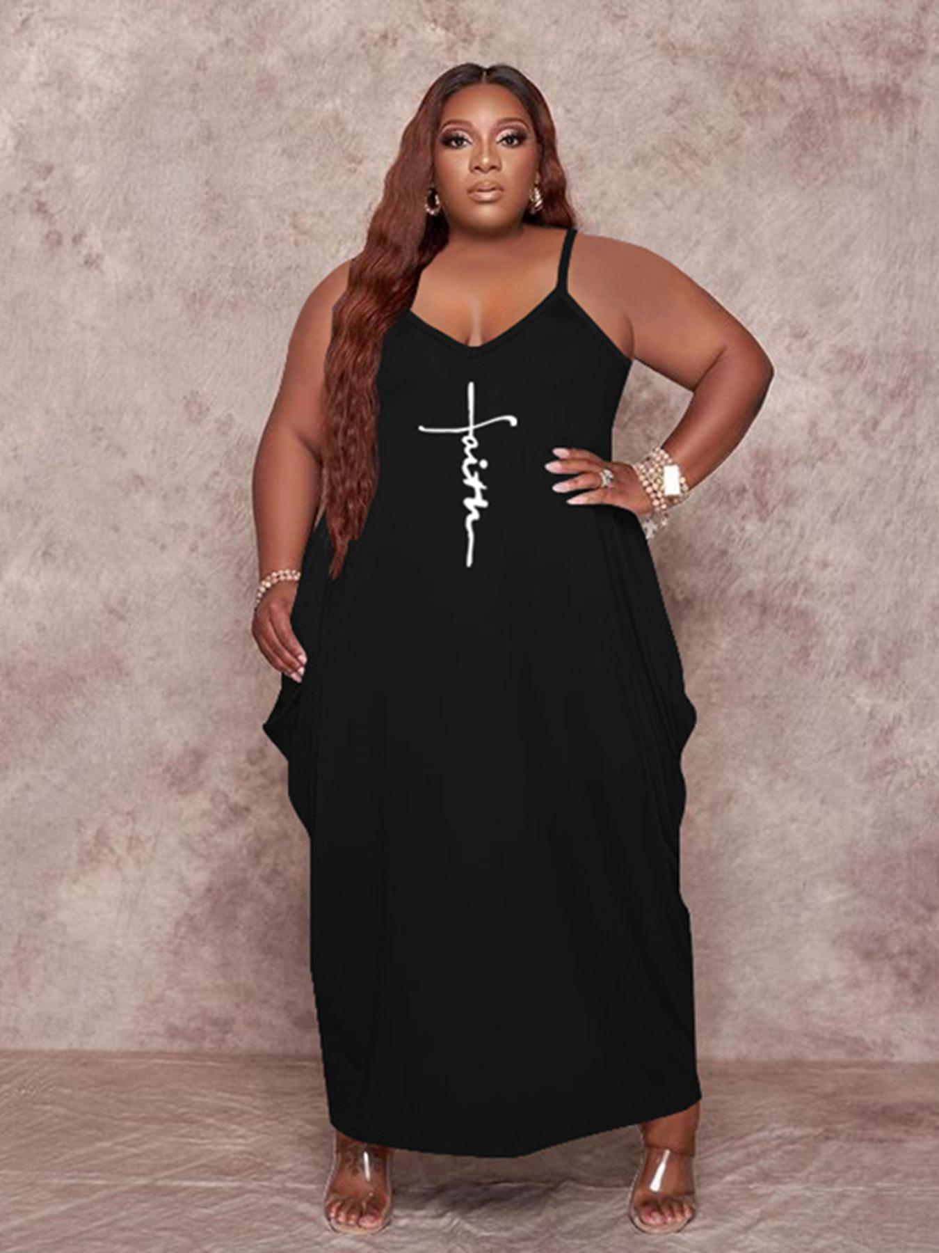 【Plus Size】 Cami Dress, Casual Chic Sleeveless Spaghetti Strap Long Dress for Summer, Women's Plus Clothing for Daily Wear, Womenswear