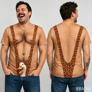 Funny Duck Suspender Shirt, Novelty Hairy Chest Tee, Goose T-Shirt, Farm Animal Party Outfit, Men Gag Gift Shirt, Dad Grandpa SHirt