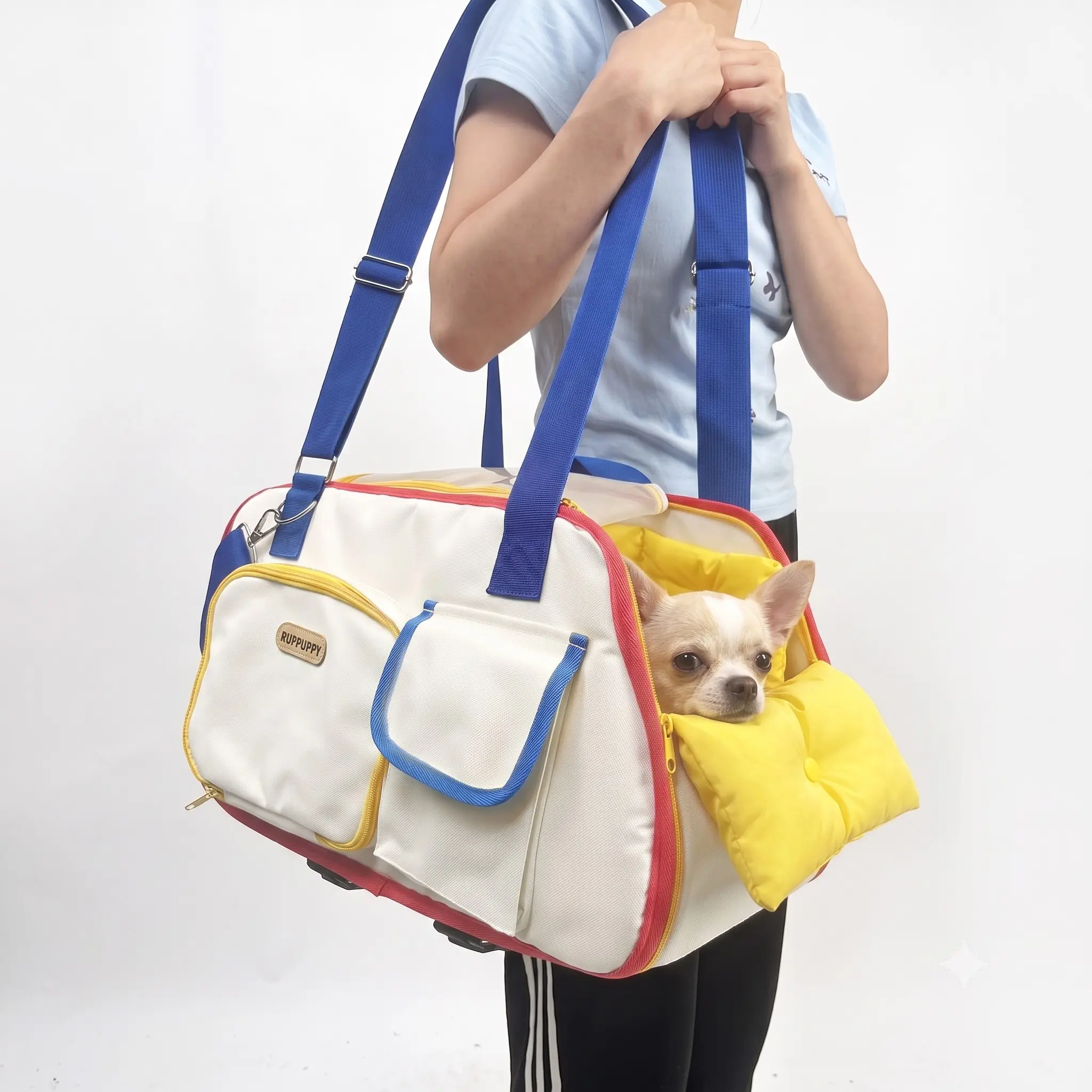 Pet Carrier Bag Color-Block Vintage Breathable Mesh with Pockets for Small Dogs & Cats Outdoor Animal Carrier Travel Outings
