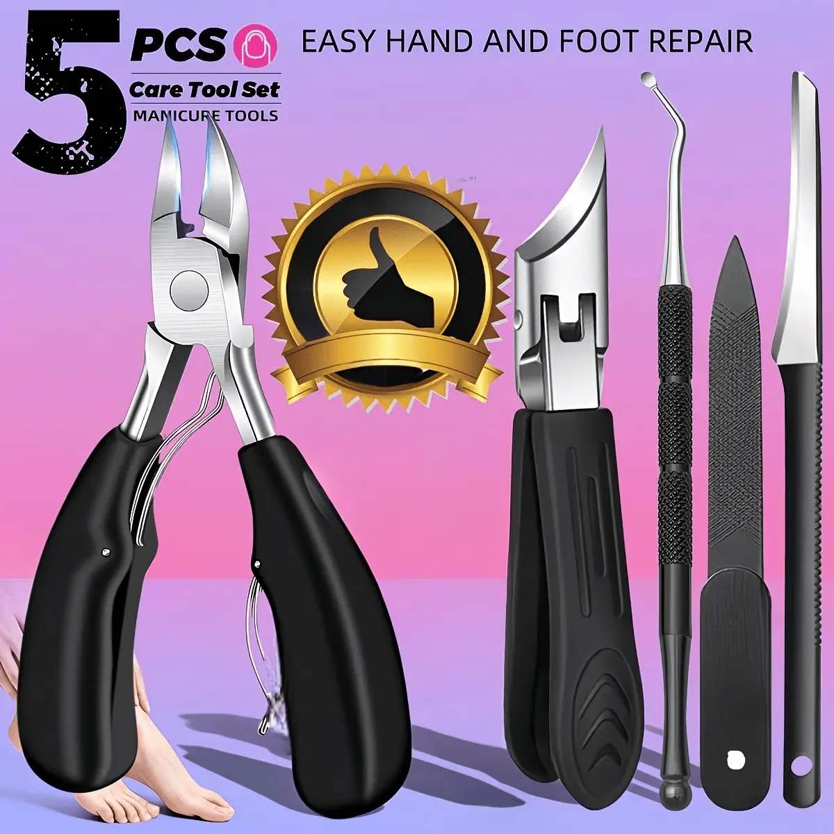 A 5-piece Heavy-duty Nail and Foot Repair Tools, Manicure, Pedicure Tools Set, Pedicure Kit Including Nail Clippers, Skin Pushers, Dead Skin Clippers, To Handle Thick Nail Dead Skin, Home Trimming Preferred